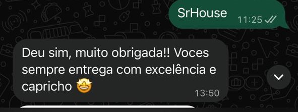 Print de depoimento real de cliente da SrHouse Decor (nº 13)